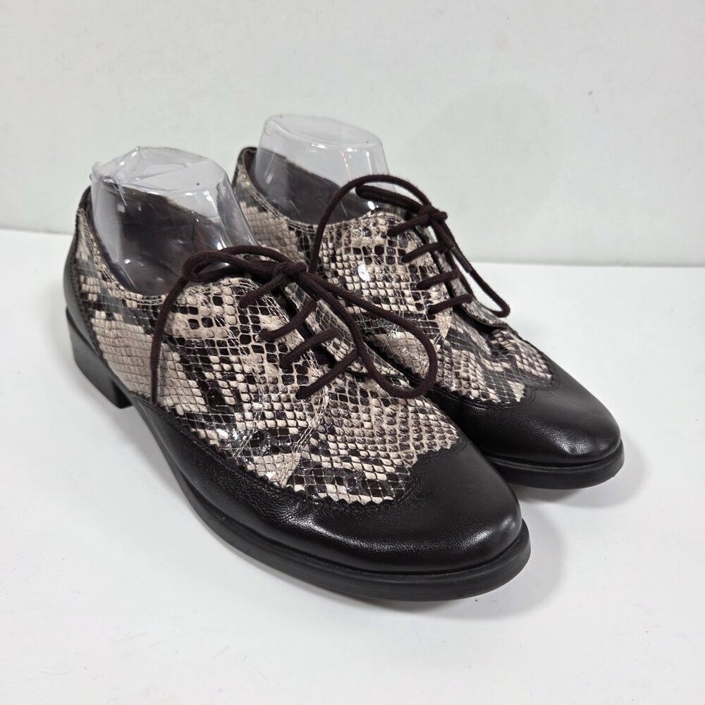 Aerosoles Accomplishment Snakeskin Oxford Lace Up Flats Brown Tan Women's 9.5 Co